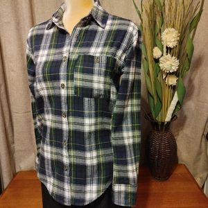 Mimi Chica navy and green plaid flannel button down shirt sz XS
